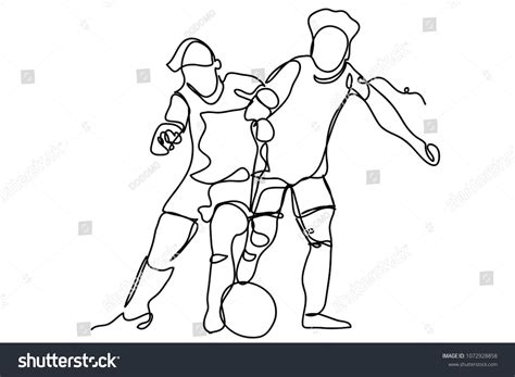 Continuous Line Drawing Of Football Players Sports Concept Vector