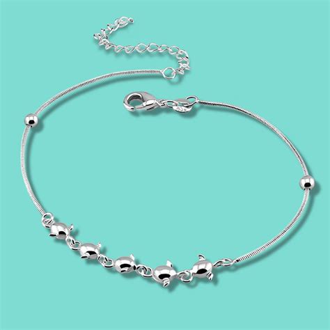 Womens Solid Silver Anklets Summer Popular Silver Jewelry 27cm Chains
