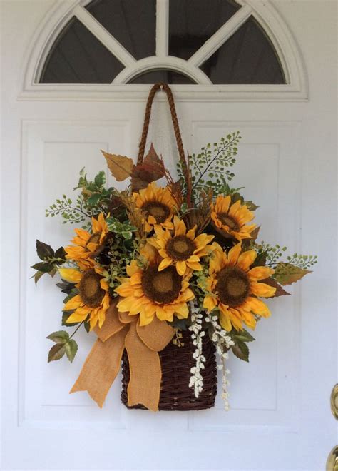 Fall Wreath For Front Door Sunflower Basket Sunflower Wreath Fall Door