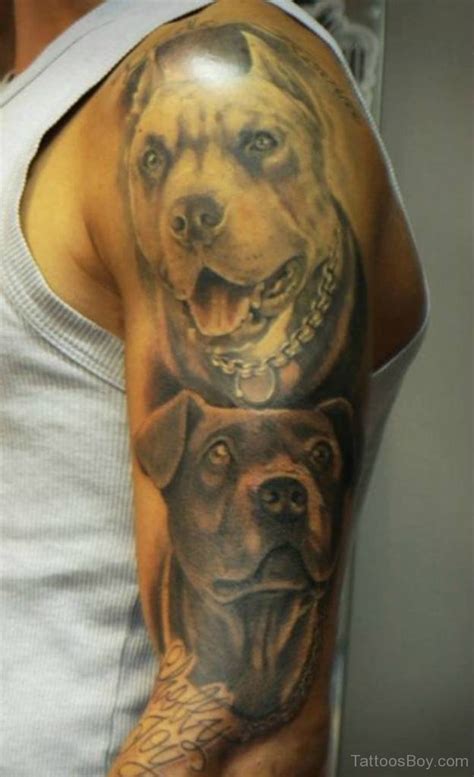 Beautiful Dog Tattoo On Half Sleeve Tattoos Designs