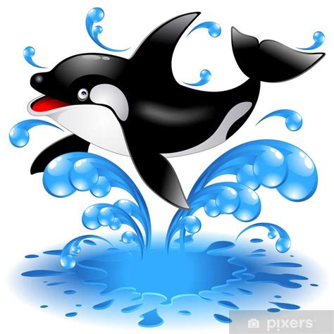 Fototapete Glücklich Jumping Killer Whale Cartoon Orca Salta In Acqua