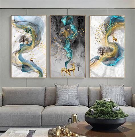 Lucky Golden Deer Abstract Nordic Contemporary Wall Art Paintings Fine