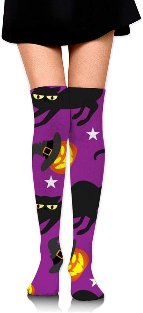 Knee High Socks Halloween With Halloween Pumpkin Withwitches Hat Star Black Cat 23 6 Inches