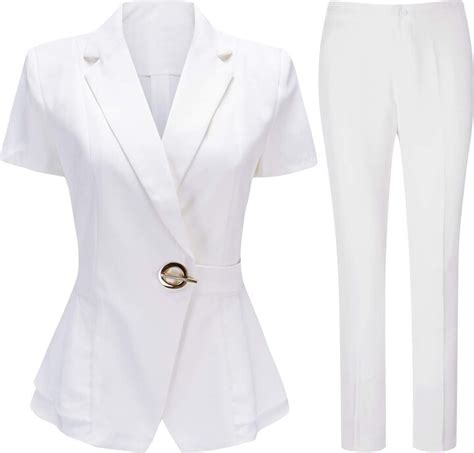 Yynuda Women S 2 Piece Suit Short Sleeve Casual Blazer Jacket Office Lady Work Trouser Suits
