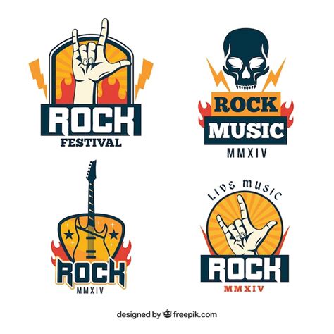 Premium Vector Rock Logo Collection With Flat Design