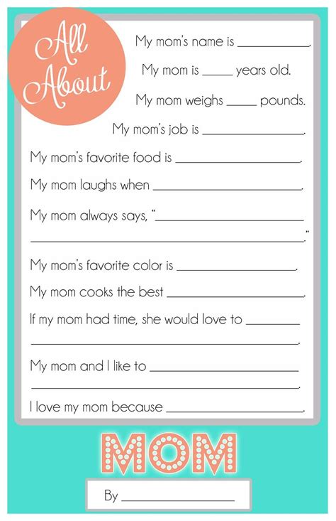 Mothers Day Questionnaire A Free Printable For The Kids Free Mom