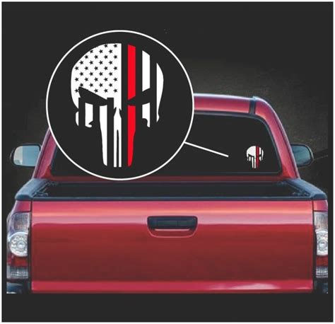 Punisher Skull Flag Fireman Firefighter Red Line Window Decal Sticker