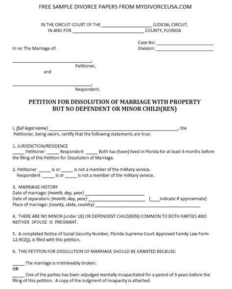 Printable Online Florida Divorce Papers And Instructions