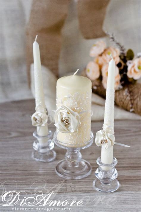 Lace Ivory Wedding Unity Candle Vintage Inspired от Diamoreds Wedding