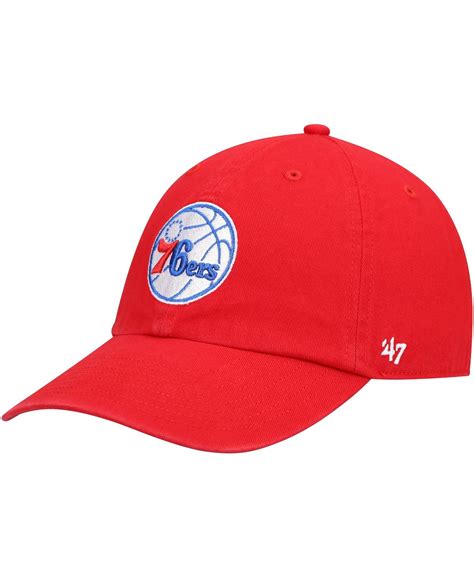 47 Brand Mens 47 Red Philadelphia 76ers Team Clean Up Adjustable Hat