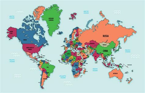 Colorful World Map With Country Names 20355315 Vector Art At Vecteezy
