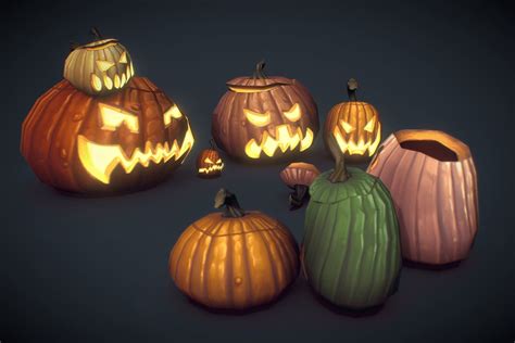 3d Model Halloween Pumpkins Low Poly Hand Painted Vr Ar Low Poly