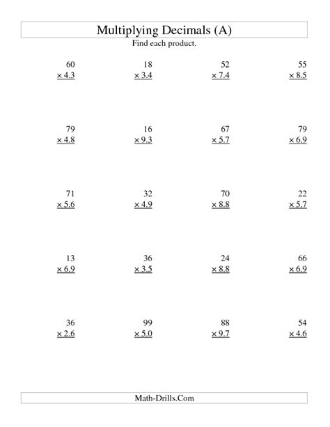 Grade 5 math worksheets on multiplying decimals (1 or 2 digits). Pin on Primary