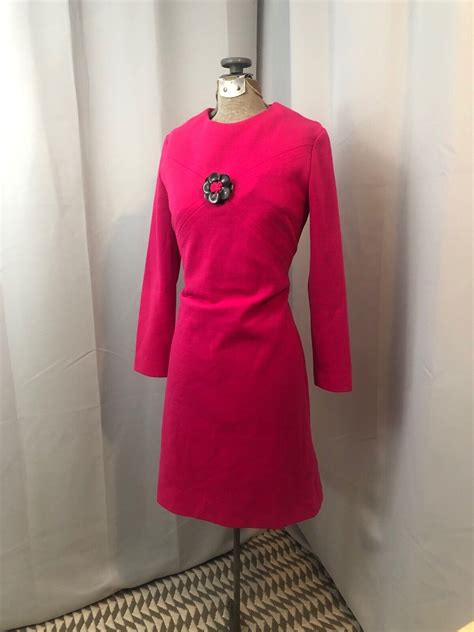 1960s Vintage Dress Betty Barclay Hot Pink Mod Black Gem