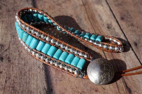 Turquoise And Leather Cuff Bracelet Western Jewelry Etsy Armband