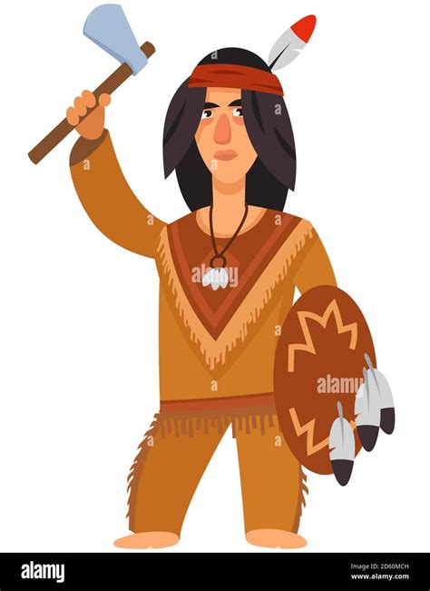 American Indian Holding Tomahawk Male Character In Cartoon Style Stock Vector Image And Art Alamy