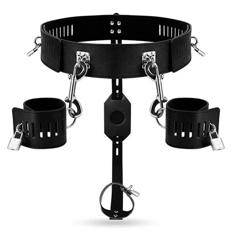 New Fetish Bondage Harness Lockable Male Chastity Belt Hand Cuffs