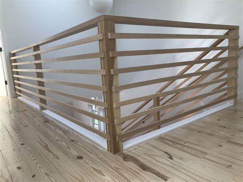 For this railing we used a 4 x 4 post and attached the upper to the wall and stringer, and lower to the floor and stringer with construction screws. Horizontal stair railing on glulam staircase. All fir ...