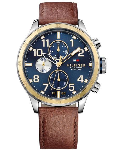 Tommy Hilfiger Mens Brown Leather Strap Watch 46mm 1791137 In Brown
