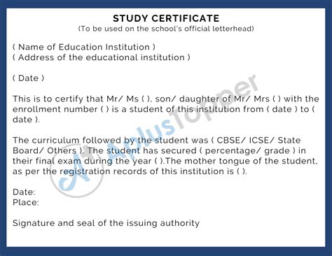 Study Certificate Study Certificate Format Application Letter Form
