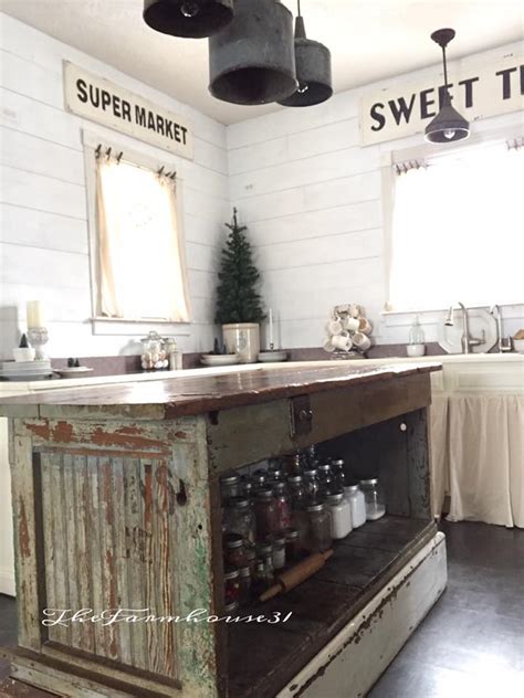Vintage Farmhouse Kitchen Islands Antique Bakery Counter
