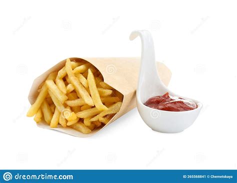 Tasty French Fries With Ketchup Isolated On White Stock Image Image