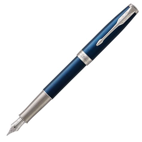 Parker Sonnet Fountain Pen Blue Lacquer Chrome Trim With Solid 18k