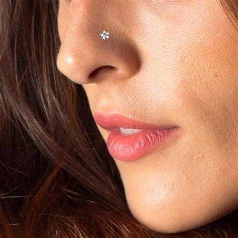 Star Nose Stud Gemstone Nose Stud 9k Gold Nose Ring Screw Etsy