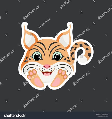 Cute Cartoon Lynx Sticker Vector Illustration Stock Vector Royalty