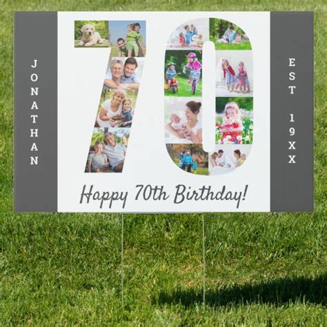 70th Birthday Photo Collage Custom Yard Garden Sign Zazzle