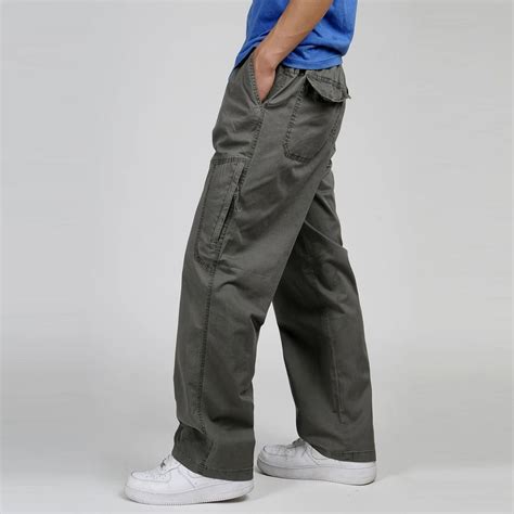 Men Cotton Cargo Loose Pants Spring Elastic Waist Drawstring Thin Pants Plus Size 5xl 6xl