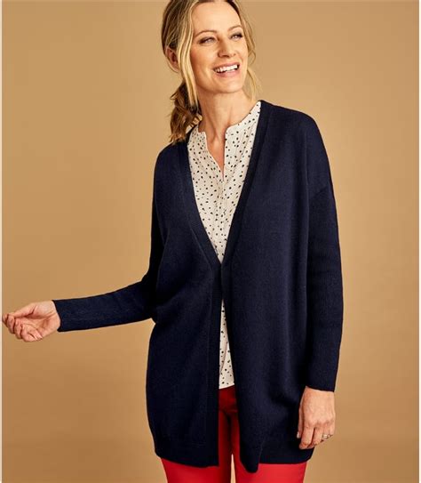 Navy | Womens Cashmere Merino V Neck Ribbed Sleeve Cardigan | WoolOvers AU