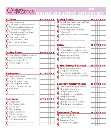 Cleaning Checklist Template Checklist Template Cleaning Schedule