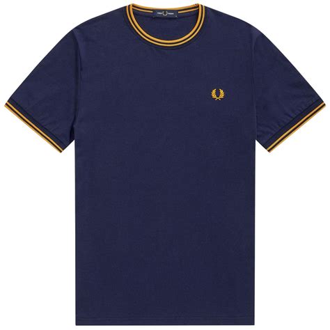Fred Perry M1588 Twin Tipped Tee In Carbon Blueyellow