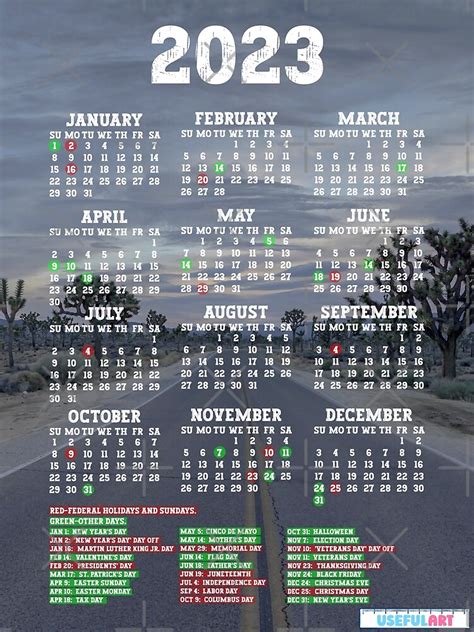 Póster Calendario De Estados Unidos 2023 Con DÍas Festivos No23 De