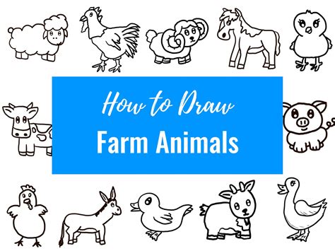 Farm Animals 12 Printable How To Draw Pages Etsy