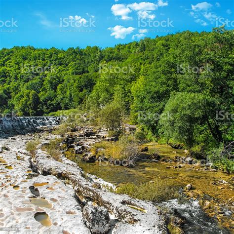 Waterhole From Rock Erosion In Riverbed In Middle Of Forest Stock Photo