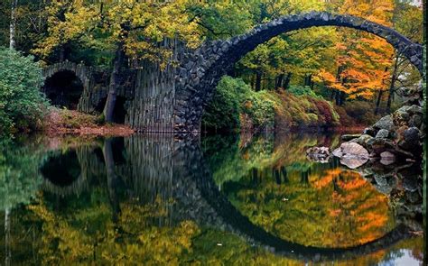 1230x768 Nature Landscape Fall Colorful Bridge Forest Reflection