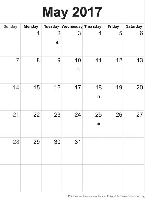 May 2107 Printable Calendar Printable Blank