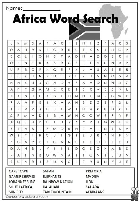 Africa Word Search Monster Word Search