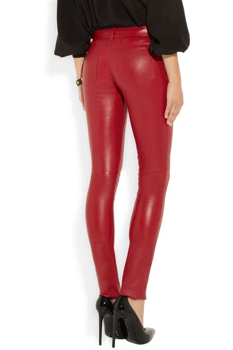 Saint Laurent Skinny Stretch Leather Pants In Red Lyst