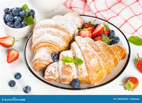 Croissant With Chocolate And Fresh Berries Stock Photo Image Of Food