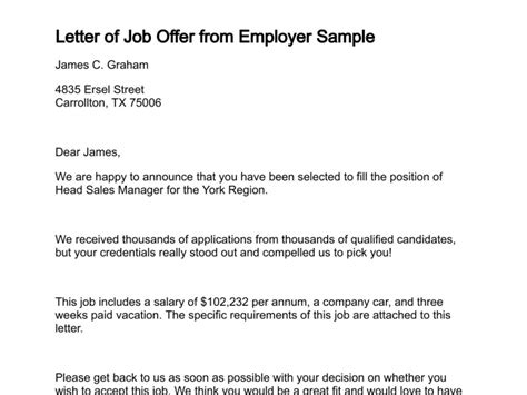 Job Offer Letter From Employer To Employee Planner Template Free