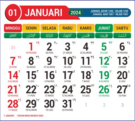 Kalender Januari 2024 Lengkap Ada Jawa