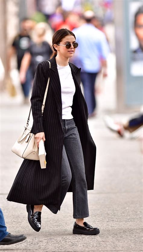 Selena Gomez Wearing Black Tods Loafers Popsugar Fashion