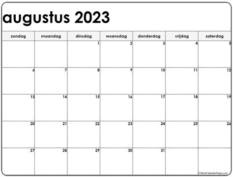 Augustus 2023 Kalender Nederlandse Kalender Augustus