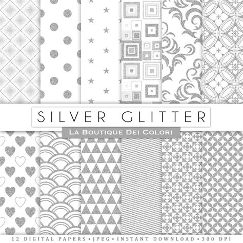 Silver Glitter Digital Paper Silver Background Stars Etsy