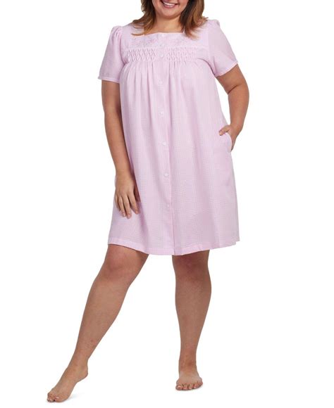 Miss Elaine Plus Size Striped Button Front Nightgown In Pink Lyst