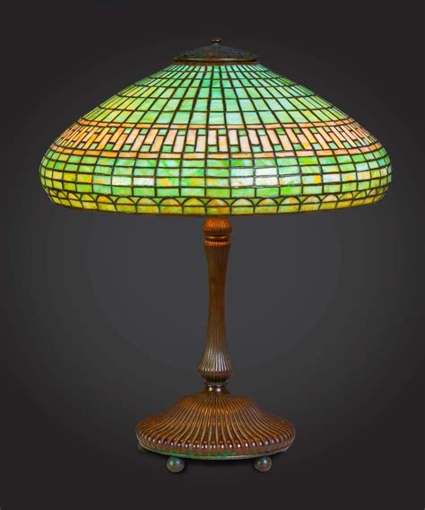 Tiffany Studios Leaded Table Lamp With Bronze Mushroom Base Cottone