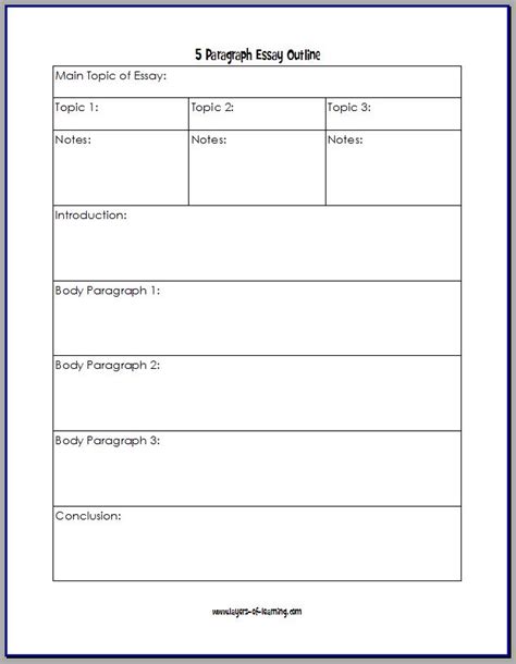 Having the right blog post outline to get started, can make or break how successful your blog post is. FREE Printable Outline for the Five Paragraph Essay ...